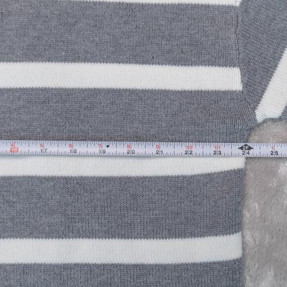 H&M Loose Fit Heather Gray Ivory Striped Crewneck Sweater Womens Size L - Picture 4 of 10